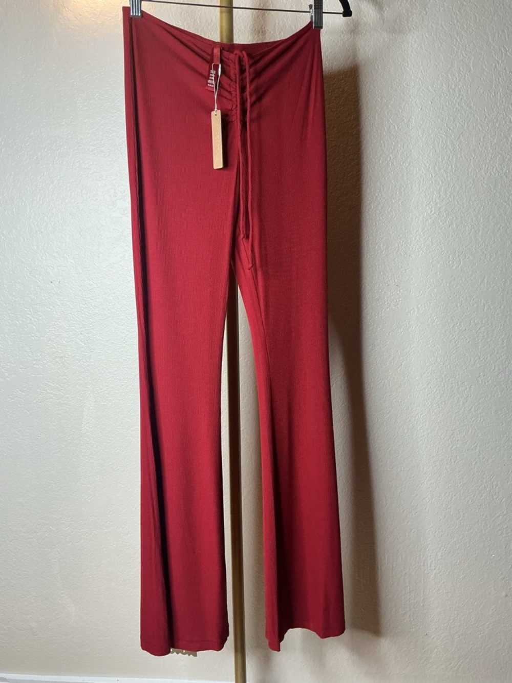 Skims Highrise-Rise Lace-Up Wide Leg Pants - Brick Red